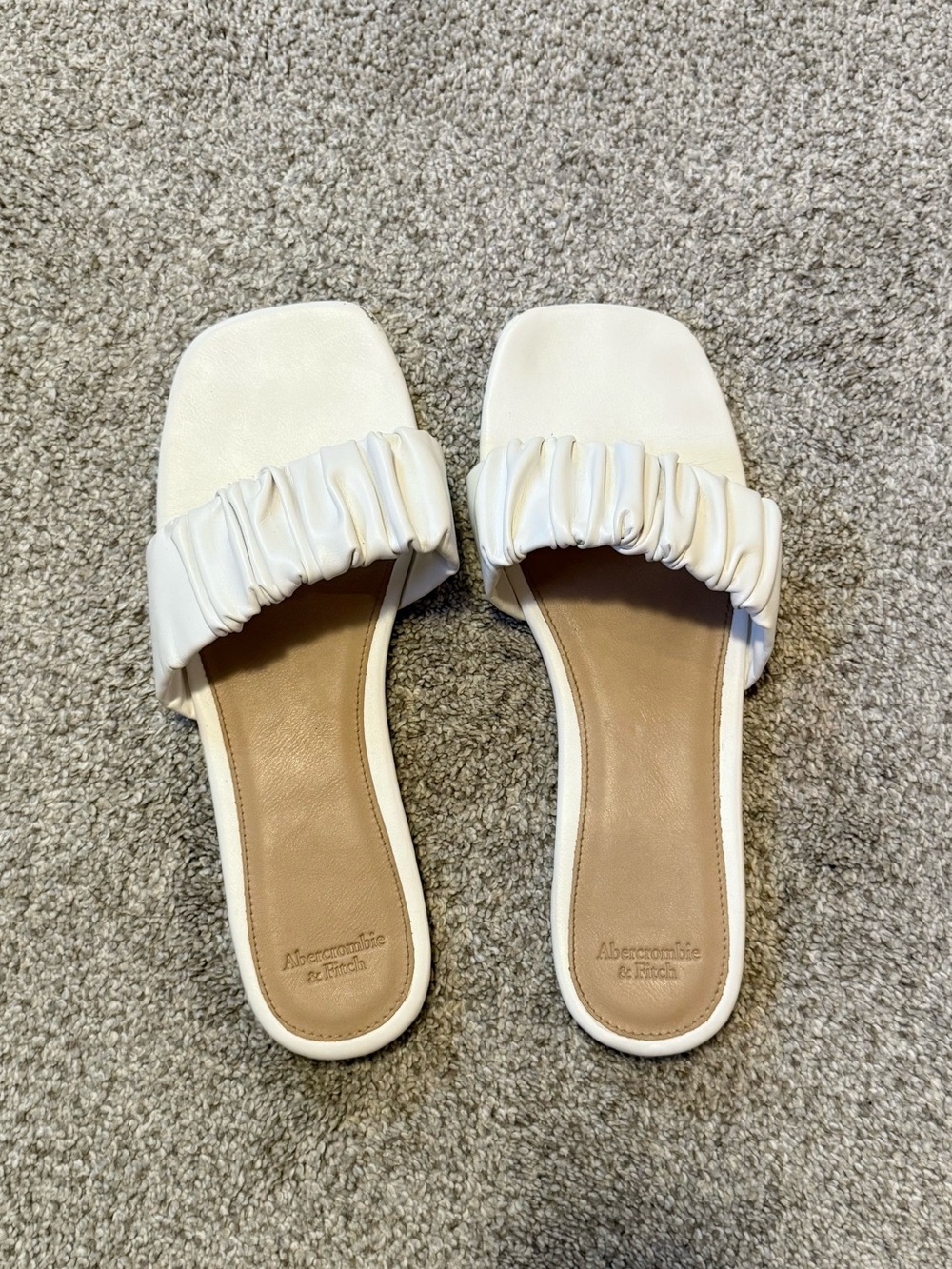 Abercrombie & Fitch White Ruched Slide Sandals